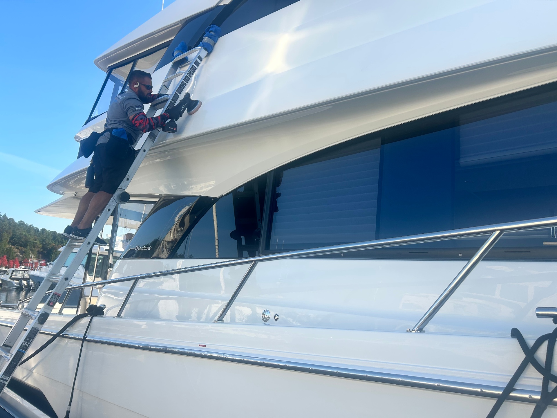 Yacht Polishing — In Progress — Paint Correction detailing result in Las Vegas